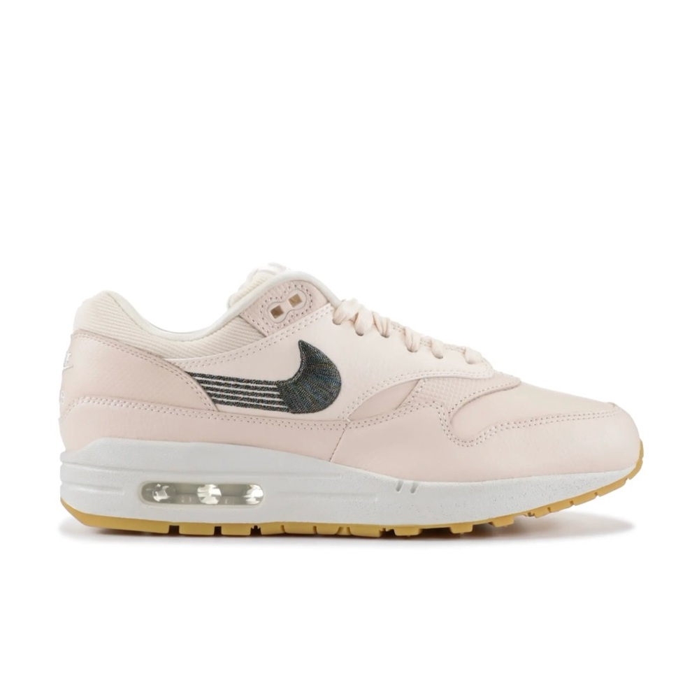 Nike Women's Light Pink Air Max 1 with Charcoal Swoosh and Gum Outsole